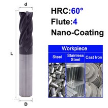CNC MZG HRC 45 55 65 2 엣지 4 플루트 스퀘어 밀링 커터 티타늄 가공 경질 합금 카바이드 공구 텅스텐강 엔드 밀, [05] 4F60C, [17] 8X8X75L, 1개