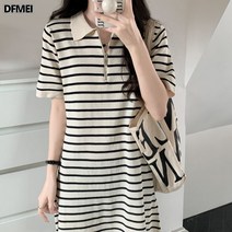 DFMEI 스트라이프 코디 니트 원피스 여름 루즈핏 일자 스커트