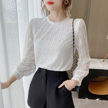넷투넷코리아 여성 라운드넥 블라우스 기본 레이스 펀칭 오피스룩