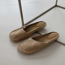 코지 여자 여름 라탄짜임 린넨 사선 슬리퍼 뮬 블로퍼