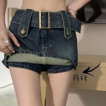 청치마 롱청치마 청치마코디 Y2k 빈티지 여성 한국어 버튼 벨트 짧은 데님 미니 스커트
