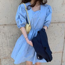 L.ONLINE SHOP소녀감성 귀여운 퍼프소매 스퀘어넥 반팔 원피스2컬러 원피스 하객룩 트위드원피스 쉬폰원피스 뷔스티에원피스