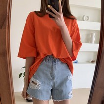 린다샵 박시핏 루즈핏 5부 반팔 티셔츠
