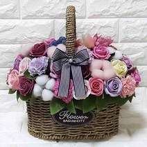 수앤로즈플라워 비누꽃바구니 50송이 병문안선물 개업선물 부모님결혼기념일선물, 50송이-목화