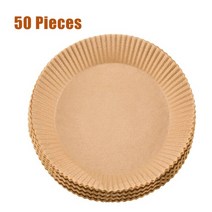 음식물처리기 3050pcs 에어 프라이어 일회용 종이 라이너 비 스틱 매트 기선 라운드 종이 주방 베이킹 오일 방지 오일 흡수 용지, 50pcs