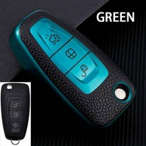 명품차키케이스 bmw디스플레이키 벤츠차키 3버튼 TPU + 가죽 자동차 키 케이스 커버 포드 레인저 C-Max 포, 02 Green only case