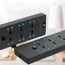 멀티탭스마트 소켓 전원 ac 110V-240V 스트립 16A 범용 콘센트 4 USB 충전기 포트 200CM 확장 6 개 플러그, 01 Black_01 미국_01 6, 01 100-240V