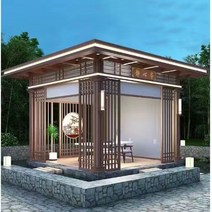 야외정자 테라스 원두막 원목 파고라 가제보 조립식, 브라운 3x3