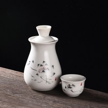 사케잔 전통주 세트 일본 전통주 잔 도쿠리 세트, 꽃병풍(연꽃 라임) 3점 세트