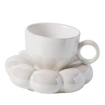 도자기 커피 컵과 손잡이가있는 접시 홈 오피스 선물 식기 카푸치노 라떼를위한 미끄럼 방지 부드러운 림 주스, 세라믹, 진주 색상