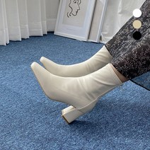 슈니슈 너트 사각코 스판 삭스 청키굽 뒷지퍼 미들굽 앵클부츠힐 7cm 3colors