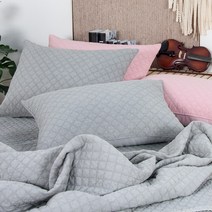 천솜이 60수 아사 다이아 누빔 피그먼트 순면 워싱 이불 겸 침대패드 고정밴드(SS Q K LK 사이즈), 그레이