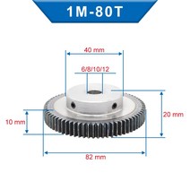 웜기어 베벨기어 톱니바퀴 1Piece 1M80T 평 기어 보어 크기 6 / 8 10 /12mm 휠 저 탄소강 소재 모터 용, 01 80 Teeth_05 8x3x1.4 mm, 01 80 Teeth_05 8x3x1.4 mm