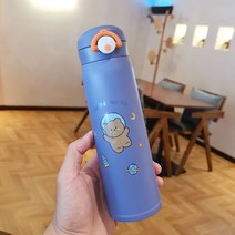 미즈우드 만화 쉘 머그잔 귀여운 신선한 간단한 물 컵 사무실 성인 휴대용 더블 스테인레스 스틸 컵, 500ML, YX3601 블루 베어