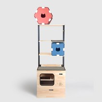 파파냥 고양이 원목 가구형 화장실 캣 하우스 겸용 B-3(통로+캣타워형) PN0080, 블랙+헤즐럿1set, 차콜, 차콜