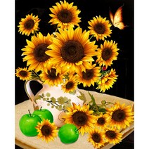 FASEN DIY 보석십자수 캔버스 형액자 세트 40 x 50cm, 40*50 cm, K078 해바라기 사과 나비