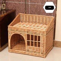 애완용 라탄 강아지 고양이 집 하우스 사계절 범용, 밝은갈색