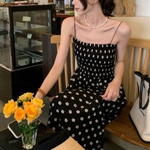 잇츠스타일 여성 어깨 끈나시 밴딩 플라워 꽃무늬 여름 휴가 휴양지룩 심플 롱원피스