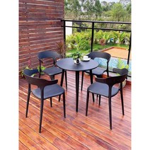 테이블 야외 정원 플라스틱 4인 파라솔 피크닉 카페, 의자 2개 + 70CM 블랙 실크