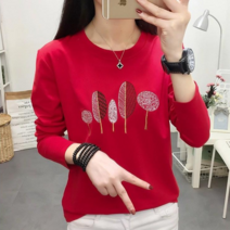 베러댓걸 여성용 봄 가을 스몰빅트리 자수 긴팔 티셔츠 긴소매