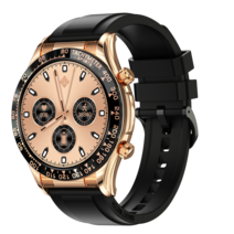 스마트 워치/블루투스 통화/음악 재생/남녀 공용/안드로이드 및 IOS 지원, 골드 다이얼/블랙 실리콘