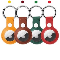 Pautas 애플 에어태그용 에어 태그 홀더 PU 가죽 에어태그 케이스 가방 4팩 백팩 열쇠 애완 동물 수하물용 금속 분실 방지 키체인 포함 (브라운/레드/블랙/블루), ★Brown/★Red/★Yellow/★Green