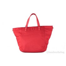 Tory Burch (64492) Nylon Leather Trim Red Small Tote Handbag Crossbody Bag