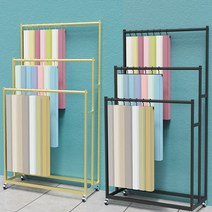커튼 샘플 행거 전시랙 매장 샘플 거치대 3단 진열대, 골드 150cm+걸이후크45개