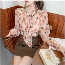 하늘하늘 플라워 쉬폰 리본타이 블라우스 빅사이즈 315016