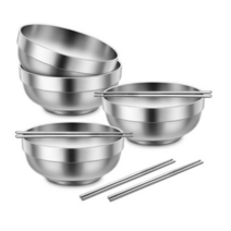 키친아트 스텐 이중 면기 + 젓가락 세트, 실버., 4세트