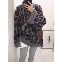노르딕니트 여성니트티 벨라 철학 레오파드 스웨터 오 넥 긴 소매 풀오버 빈 지 루즈 탑 한국 새로운 패션 streetwear pull femme
