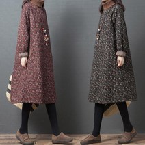 누빔 패딩 목폴라 하이넥 여성 겨울 플라워 롱원피스