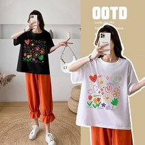 임부복 하복 상의 중롱 임부티 순면 프린트