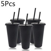 5Pcs 473ml/700ml 블랙 재사용 가능한 플라스틱 물병 콜드 컵 뚜껑과 짚 매직 텀블러 맞춤형 커피 머그잔, [02] 5Pcs 700ml-Black