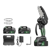 OYEAH 무선 소형 전기톱 체인톱 충전식 21V 풀세트, 5절 18650배터리*2+체인*2+박스+21V전기톱