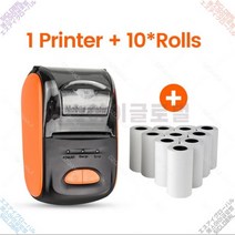 블루투스 미니 휴대용 무선 감열식 프린터 안드로이드 모바일 58mm 영수증 티켓 지폐 인쇄 용지 롤, Orange Add 10Rolls_EU 플러그