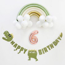 이베이비랜드 유칼립골드 무지개 생일 풍선 세트 숫자4 풍선 소 + 공룡 가랜드, 6, 로즈골드(숫자6 풍선)