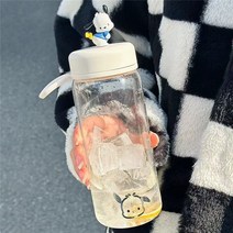 DarjinQD 포차코 물컵 내열물병 빨때물통 패턴 휴대용 찻잔 투명 워터보틀, 600ML, 흰색