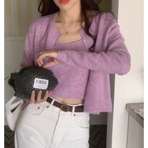 엘르비 라운드 골지 나시 크롭 가디건 세트(3color)