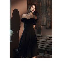 프렌치 블랙 드레스 이브닝 파티 셀프 웨딩 스튜디오 촬영 디너 파티 공연용 원피스