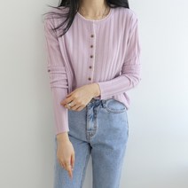 제니트 여성용 물결 배색 니트 가디건 달링물결CD