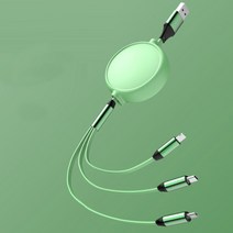 바라보고 5핀 to C타입 to 8핀-A타입 3A 마운틴 3in1 고속 충전 케이블, 3in1 마운틴 릴 케이블 - 블랙, 1개