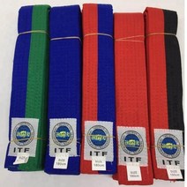 태권도 발차기미트 태권도복 전문가용 10 가지 색상 ITF 승인 벨트 가라테 유도 더블 랩 무술 스트라이프 스포츠, 180cm, 01 Green-Blue