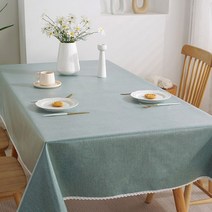 제이에스맘 무지 단색 레이스 방수 식탁보, 6인(140x220), 피콕블루