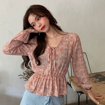 데이홀릭 5065 - 잔꽃 7부 리본블라우스