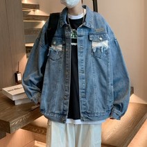 워싱청자켓 디자인감각 패치워크 데님자켓 남성 트렌드 스트릿 와이드 루즈핏 BF 무드 캐주얼점퍼 J2084 4993303358