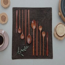 천연 옻칠 나무 우드 수저세트 티스푼 포크 커트러리 7종, 과일포크