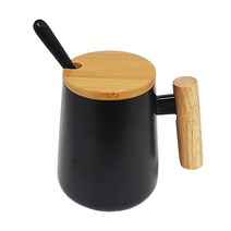 프리미엄 나무손잡이 뚜껑 머그컵 세트 450ml, 블랙, 옵션선택