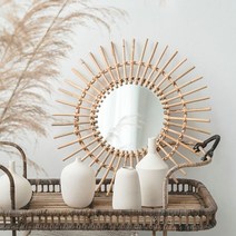 더준 라탄 거울 현관 빈티지 엔틱 벽거울 원형, 썬(대형)