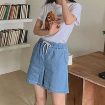 [바보사랑] 여성 레미트 밴딩 3부 데님 팬츠 반바지